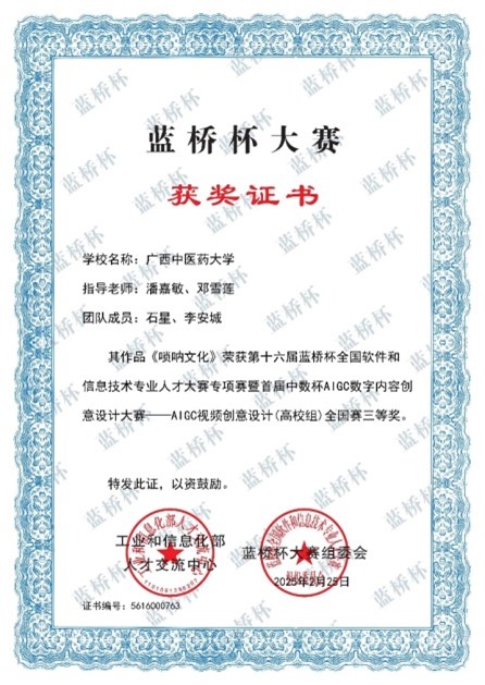 全国赛三等奖获奖证书